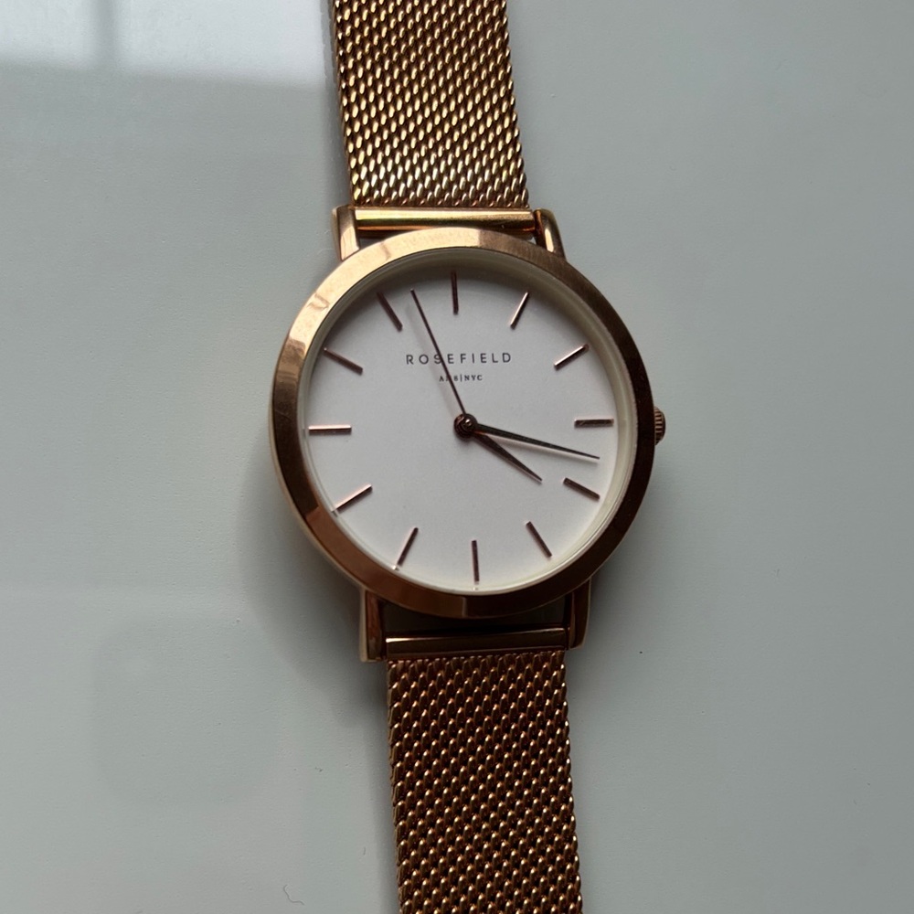 Rosefield Women's Rose Gold Mesh Bracelet Watch - White Dial